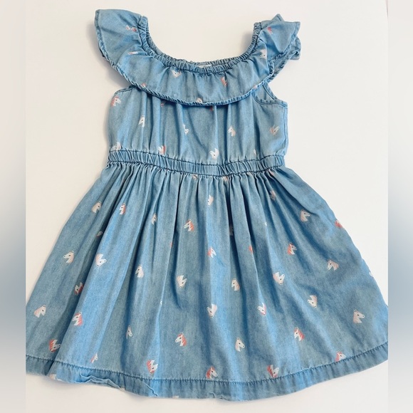 Carter's Light Blue Ruffle Dress with Pink Unicorn Accents Girls 3T - SO Pretty - Picture 5 of 5